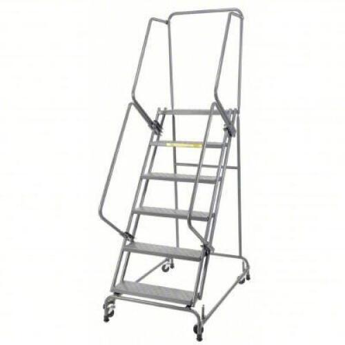 DESCRIPTION: (1) ROLLING LADDER WITH PERFORATED STEP TREAD BRAND/MODEL: TRI-ARC #9TC04 INFORMATION: STEEL RETAIL$: $3228.69 EA SIZE: 93" H, 6 STEP QTY