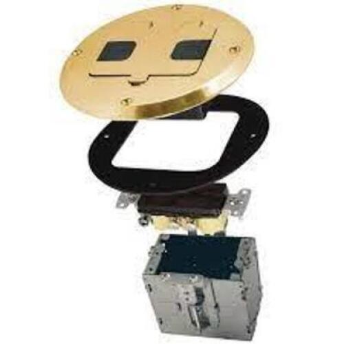 DESCRIPTION: (3) FLOOR BOX KIT WITH RECESSED DUPLEX BRAND/MODEL: RACO #6239BP INFORMATION: POLISHED BRASS RETAIL$: $48.39 EA QTY: 3