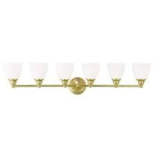 DESCRIPTION: (2) SOMERVILLE VANITY LIGHT FIXTURE BRAND/MODEL: LIVEX LIGHTING #13666-02 INFORMATION: POLISHED BRASS RETAIL$: $356.16 EA SIZE: 6 LIGHTS