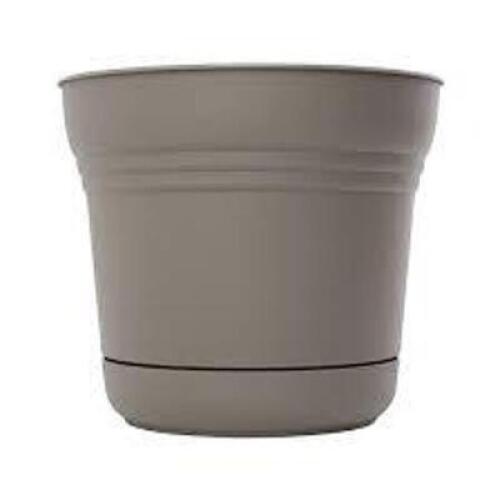 DESCRIPTION: (8) 10" SATURN PLASTIC PLANTER- PEPPERCORN BRAND/MODEL: BLOEM RETAIL$: $7.99 EACH SIZE: 9.8" WIDTH LOCATION: STORE