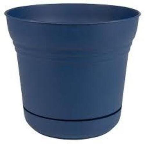 DESCRIPTION: (4) 10" SATURN PLASTIC PLANTER- DEEP BLUE SEA BRAND/MODEL: BLOEM RETAIL$: $7.99 EACH SIZE: 9.8" WIDTH LOCATION: STORE
