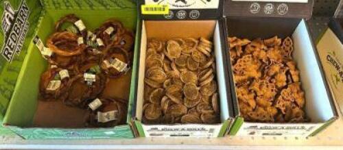 DESCRIPTION: (3) BOXES OF CHEW-A-BULLS DOG TREATS BRAND/MODEL: REDBARN NATURALS LOCATION: RETAIL SHOP QTY: 3