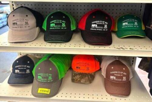 DESCRIPTION: LARGE ASSORTMENT OF FARMERS CO-OP HATS LOCATION: RETAIL SHOP QTY: 1