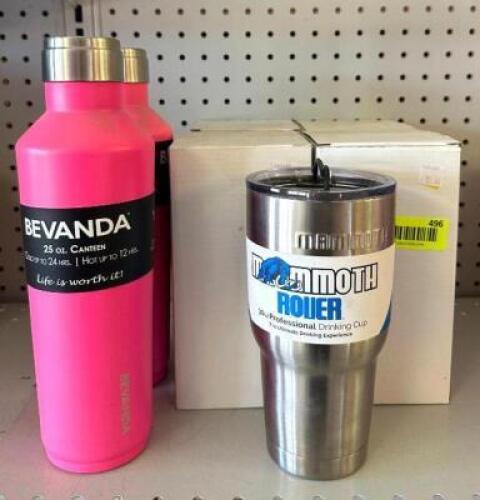 DESCRIPTION: (4) 32 OZ. DRINKING CUPS & (2) 25 OZ. CANTEENS BRAND/MODEL: MAMMOTH/BEVANDA LOCATION: RETAIL SHOP QTY: 6
