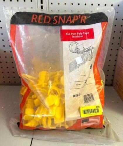 DESCRIPTION: (2) BAGS OF ROD POST POLY TAPE INSULATORS BRAND/MODEL: RED SNAP'R RETAIL$: $8.95 EACH LOCATION: RETAIL SHOP QTY: 2
