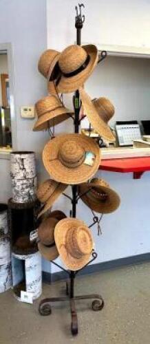 DESCRIPTION: HAT RACK WITH ASSORTED NEW WOVEN HATS LOCATION: RETAIL SHOP QTY: 1