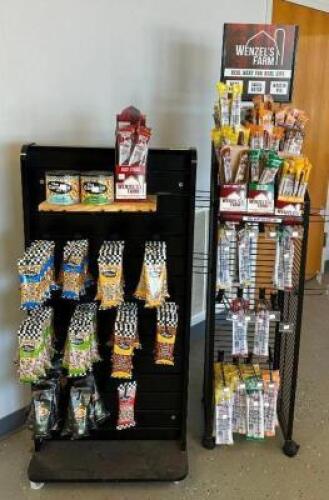 DESCRIPTION: DISPLAY WITH ASSORTED SNACKS (BEEF STICKS AND ASSORTED NUTS) LOCATION: RETAIL SHOP QTY: 2