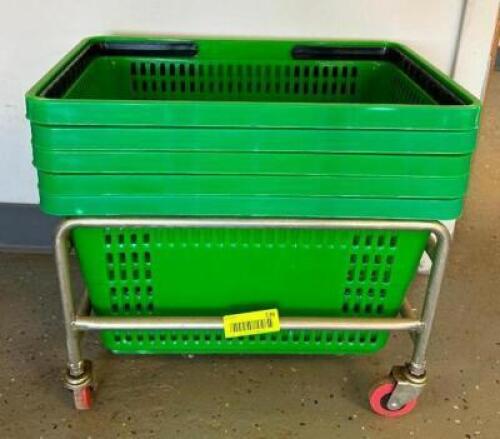 DESCRIPTION: BASKET CART WITH PLASTIC BASKETS LOCATION: RETAIL SHOP QTY: 1