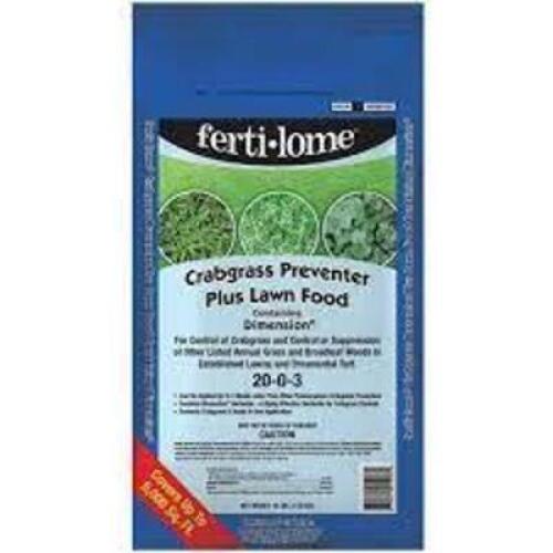 DESCRIPTION: (6) 16 LB. BAGS OF CRABGRASS PREVENTER PLUS LAWN FOOD WITH DIMENSION (20-0-3) BRAND/MODEL: FERTI-LOME LOCATION: STOCK ROOM QTY: 6