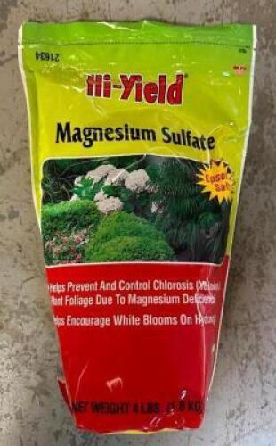 DESCRIPTION: (12) 4 LB. BAGS OF MAGNESIUM SULFATE BRAND/MODEL: HI-YIELD 21634 LOCATION: STOCK ROOM QTY: 12