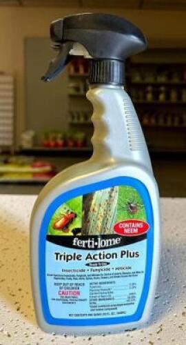 DESCRIPTION: (4) 32 OZ. BOTTLES OF TRIPLE ACTION PLUS INSECTICIDE/FUNGICIDE/MITICIDE BRAND/MODEL: FERTI-LOME 10251 LOCATION: STOCK ROOM QTY: 4