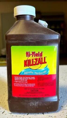 DESCRIPTION: (9) 32 OZ. BOTTLES OF KILLZALL AQUATIC HERBICIDE BRAND/MODEL: HI-YIELD RETAIL$: $19.65 EACH LOCATION: STOCK ROOM QTY: 9