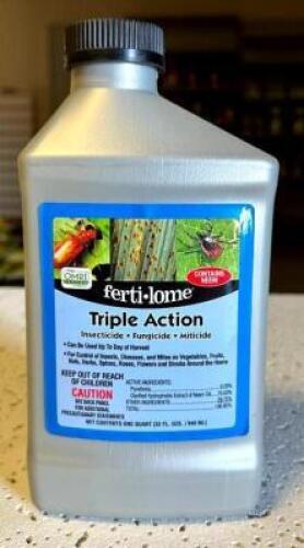 DESCRIPTION: (9) 32 OZ. BOTTLES OF TRIPLE ACTION INSECTICIDE/FUNGICIDE/MITICIDE BRAND/MODEL: FERTI-LOME 12246 LOCATION: STOCK ROOM QTY: 9