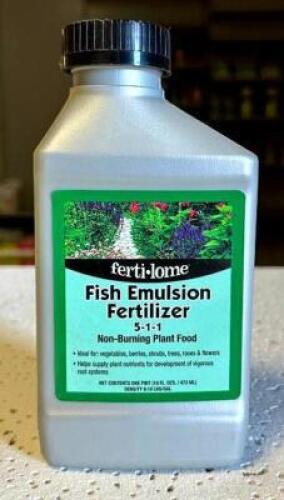 DESCRIPTION: (10) 16 OZ. BOTTLES OF FISH EMULSION (5-1-1) BRAND/MODEL: FERTI-LOME 10611 LOCATION: STOCK ROOM QTY: 10
