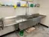 114" X 27" THREE WELL STAINLESS POT SINK W/ LEFT AND RIGHT DRY BOARDS. - 3