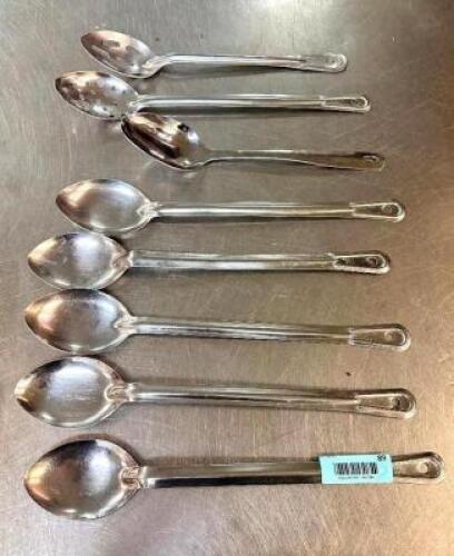 (8) ASSORTED STAINLESS SERVING SPOONS
