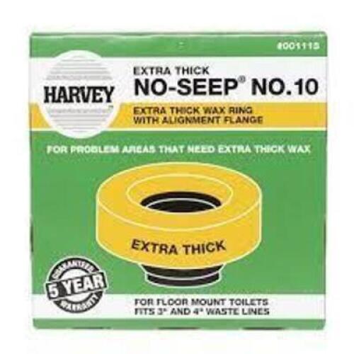 DESCRIPTION: (9) EXTRA THICK WAX RING WITH ALIGNMENT FLANGE BRAND/MODEL: HARVEY #001115 INFORMATION: NO SEEP RETAIL$: $5.39 PER GASKET SIZE: #10 QTY: