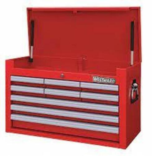 DESCRIPTION: (1) TOP CHEST TOOL STORAGE CHEST BRAND/MODEL: WESTWARD #32H878 INFORMATION: RED RETAIL$: $594.75 EA SIZE: 26"W 12-5/8"D 16-3/8"H, 9 DRAWE