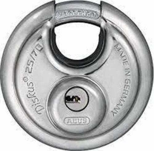 DESCRIPTION: (4) PADLOCKS BRAND/MODEL: ABUS #25/70 RETAIL$: $37.24 EA SIZE: 21/32 IN VERTICAL SHACKLE CLEARANCE, 5/8 IN HORIZONTAL SHACKLE CLEARANCE,