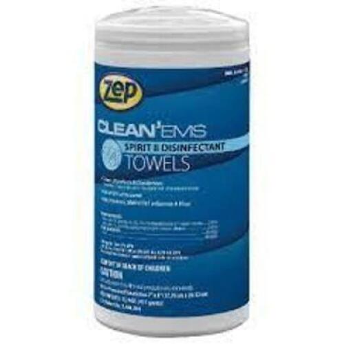 DESCRIPTION: (6) CLEAN EMS SPIRIT 2 DISINFECTANT TOWELS BRAND/MODEL: ZEP RETAIL$: 40 PRE MEASURED TOWELETTES 1"X10" SIZE: ONE MONEY QTY: 6