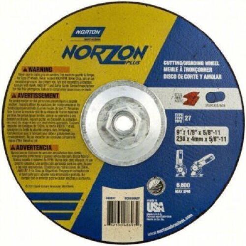 DESCRIPTION: (1) CASE OF (10) DEPRESSED CENTER WHEELS BRAND/MODEL: NORTON #3UX22 RETAIL$: $29.38 EA SIZE: 9 in Dia, 5/8-11 in Hole, Ceramic, 24 Grit,