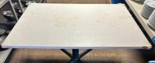 DESCRIPTION: 52" X 36" WHITE PADDED TABLE W/ DOUBLE PEDESTAL BASE. ADDITIONAL INFORMATION BASE IN PHOTO IS NOT BASE INCLUDED IN LOT. SIZE 52" X 36" LO