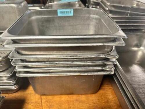 DESCRIPTION: (6) HALF SIZE STAINLESS INSERTS SIZE 6" DEEP LOCATION: BAY 7 THIS LOT IS: SOLD BY THE PIECE QTY: 6
