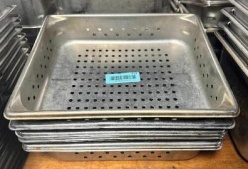 DESCRIPTION: (6) HALF SIZE SLOTTED STAINLESS INSERTS SIZE 2" DEEP LOCATION: BAY 7 THIS LOT IS: SOLD BY THE PIECE QTY: 6