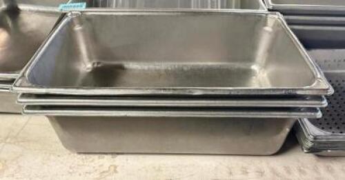 DESCRIPTION: (3) FULL SIZE STAINLESS INSERTS SIZE 6" DEEP LOCATION: BAY 7 THIS LOT IS: SOLD BY THE PIECE QTY: 3
