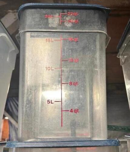 DESCRIPTION: (2) 22 QT PLASTIC CONTAINERS W/ LID SIZE 22 QT LOCATION: BAY 7 THIS LOT IS: SOLD BY THE PIECE QTY: 2
