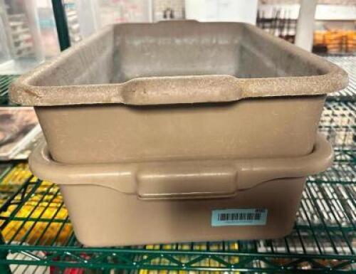DESCRIPTION: (2) BROWN PLASTIC BUS TUBS LOCATION: BAY 7 THIS LOT IS: ONE MONEY QTY: 1