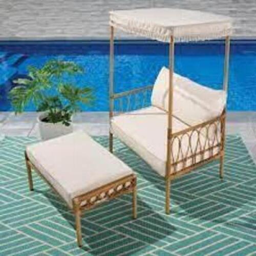 DESCRIPTION: (1) CANOPY CHAIR WITH OTTOMAN BRAND/MODEL: BETTER HOMES AND GARDENS #BHS136157386602 INFORMATION: SGE RETAIL$: $349.00 TOTAL SIZE: 2 PIEC