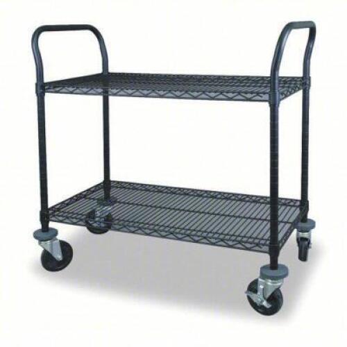 DESCRIPTION: (1) UTILITY CART WITH SHALLOW LIPPED WIRE SHELVES BRAND/MODEL: GGS #2HDN9 INFORMATION: BLACK, STEEL RETAIL$: $329.34 EA SIZE: 600 LB CAPA