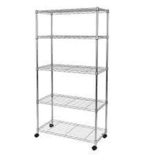 DESCRIPTION: (1) WIRE SHELVING UNIT WITH WHEELS BRAND/MODEL: SEVILLE #WEB930 INFORMATION: CHROME RETAIL$: $69.99 EA SIZE: 5 TIER, 30"W QTY: 1