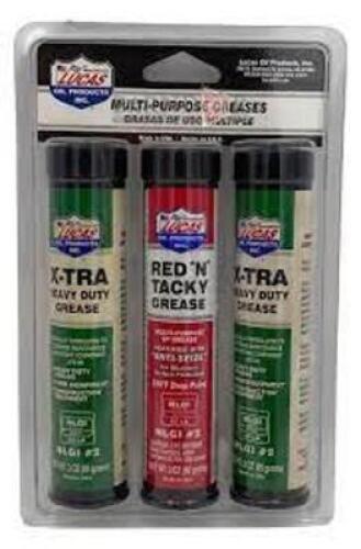 DESCRIPTION: (2) PACKS OF (3) MULTI PURPOSES GREASES BRAND/MODEL: LUCAS OIL INFORMATION: (2) XTRA HEAVY DUTY (1) RED "N" TACKY PER PACK RETAIL$: $17.4