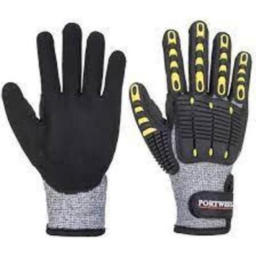 DESCRIPTION: (5) PAIRS OF ANTI-IMPACT, CUT RESISTANT NITRILE WORK GLOVES BRAND/MODEL: PORTWEST #A722 INFORMATION: GRAY RETAIL$: $13.45 PER PAIR SIZE:
