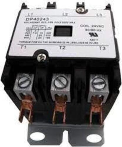 DESCRIPTION: (5) 3 POLE DEFINITE PURPOSE CONTACTOR BRAND/MODEL: SUPCO #DP40243 RETAIL$: $24.99 EA SIZE: 40 FLA 50A RES 24VAC QTY: 5