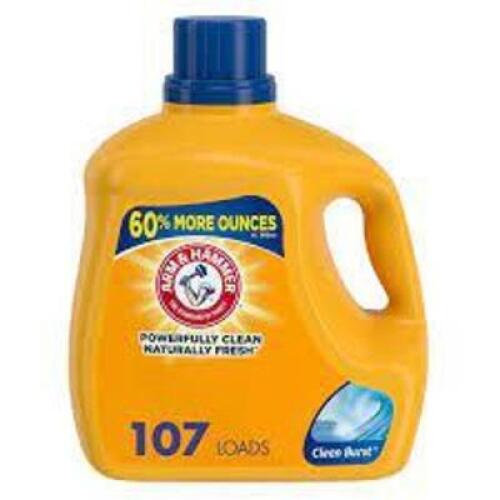 DESCRIPTION: (1) LAUNDRY DETERGENT BRAND/MODEL: ARM AND HAMMER RETAIL$: $10.00 EA SIZE: 107 LOADS QTY: 1