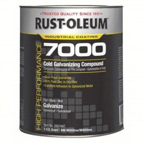 DESCRIPTION: (4) INTERIOR EXTERIOR COLD GALVANIZING COMPOUND BRAND/MODEL: RUST-OLEUM #3BU17 INFORMATION: MATE GALVANIZE RETAIL$: $56.29 EA SIZE: 1 QT