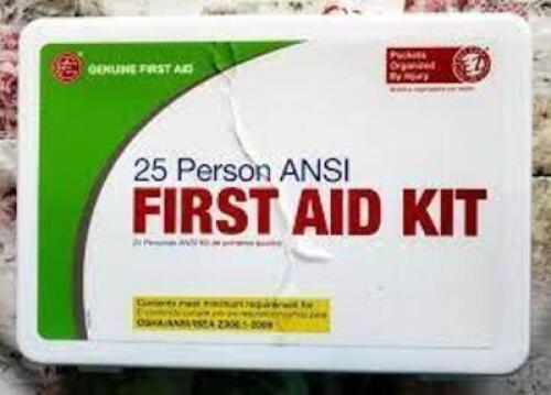 DESCRIPTION: (1) FIRST AID KIT BRAND/MODEL: GENUINE FIRST AID EZ CARE SYSTEM RETAIL$: $12.00 EA SIZE: 25 PERSON KIT QTY: 1