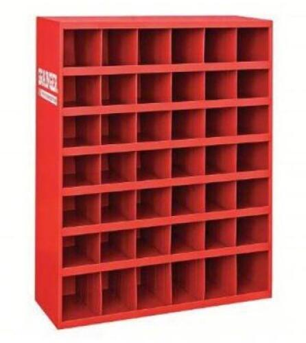 DESCRIPTION: (1) PIGEON HOLE COMPARTMENTED SHELF BRAND/MODEL: DURHAM 360-17-S1156 INFORMATION: 42 COMPARTMENT RED RETAIL$: 316.39 SIZE: 34"x12"x5-1/2"