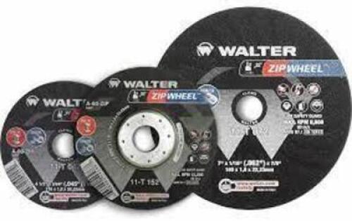 DESCRIPTION: (25) ZIPCUTT CUTOFF WHEEL BRAND/MODEL: WALTER #11-T 042 INFORMATION: STEEL RETAIL$: $125.00 TOTAL SIZE: 4-1/2" X 3/64" X 7/8" QTY: 25