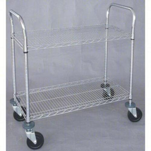DESCRIPTION: (1) UTILITY CART WITH SHALLOW LIPPED WIRE SHELVES BRAND/MODEL: PRODUCT NUMBER #1ECJ4F INFORMATION: CHROME RETAIL$: $354.46 EA SIZE: 600 L