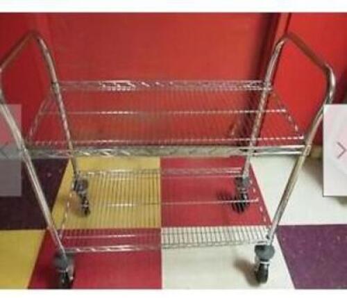 DESCRIPTION: (1) CASTER MOUNTED WIRE CART INFORMATION: CHROME RETAIL$: $130.00 EA SIZE: 18" X 36" QTY: 1