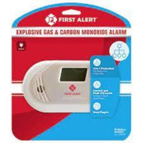 DESCRIPTION: (1) EXPLOSIVE GAS AND CARBON MONOXIDE DETECTOR BRAND/MODEL: FIRST ALERT INFORMATION: WHITE RETAIL$: $56.23 EA QTY: 1