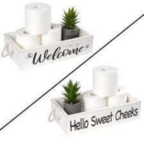 DESCRIPTION: (1) STORAGE BOX BRAND/MODEL: FARMHOUSE BATHROOM DECOR INFORMATION: WHITE RETAIL$: $44.43 EA QTY: 1