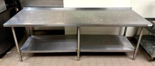 DESCRIPTION: 8' STAINLESS STEEL TABLE WITH STAINLESS UNDERSHELF SIZE: 96"X30"X34.5" LOCATION: KITCHEN QTY: 1