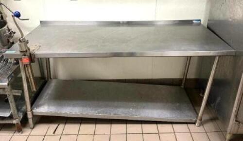 DESCRIPTION: 72" STAINLESS STEEL TABLE WITH GALVANIZED UNDERSHELF AND MOUNTED COMMERCIAL CAN OPENER SIZE: 72"X30"X35" LOCATION: KITCHEN QTY: 1