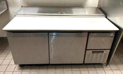 DESCRIPTION: 68" 3-DOOR PIZZA PREP TABLE ON CASTERS BRAND/MODEL: CONTINENTAL CPA-68D LOCATION: KITCHEN QTY: 1