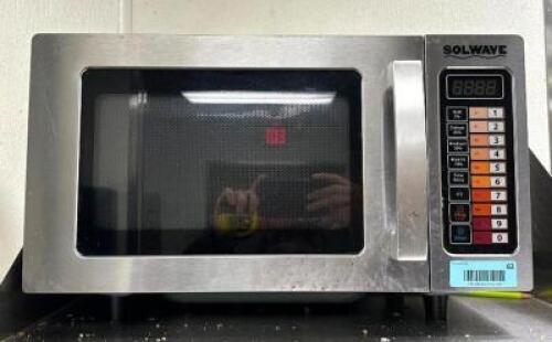 DESCRIPTION: COMMERCIAL MICROWAVE WITH PUSH BUTTON CONTROLS BRAND/MODEL: SOLWAVE 180MW1000SS LOCATION: KITCHEN QTY: 1